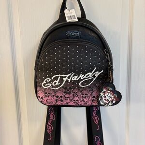 NWT Ed Hardy Black & Pink Skull Mini Backpack